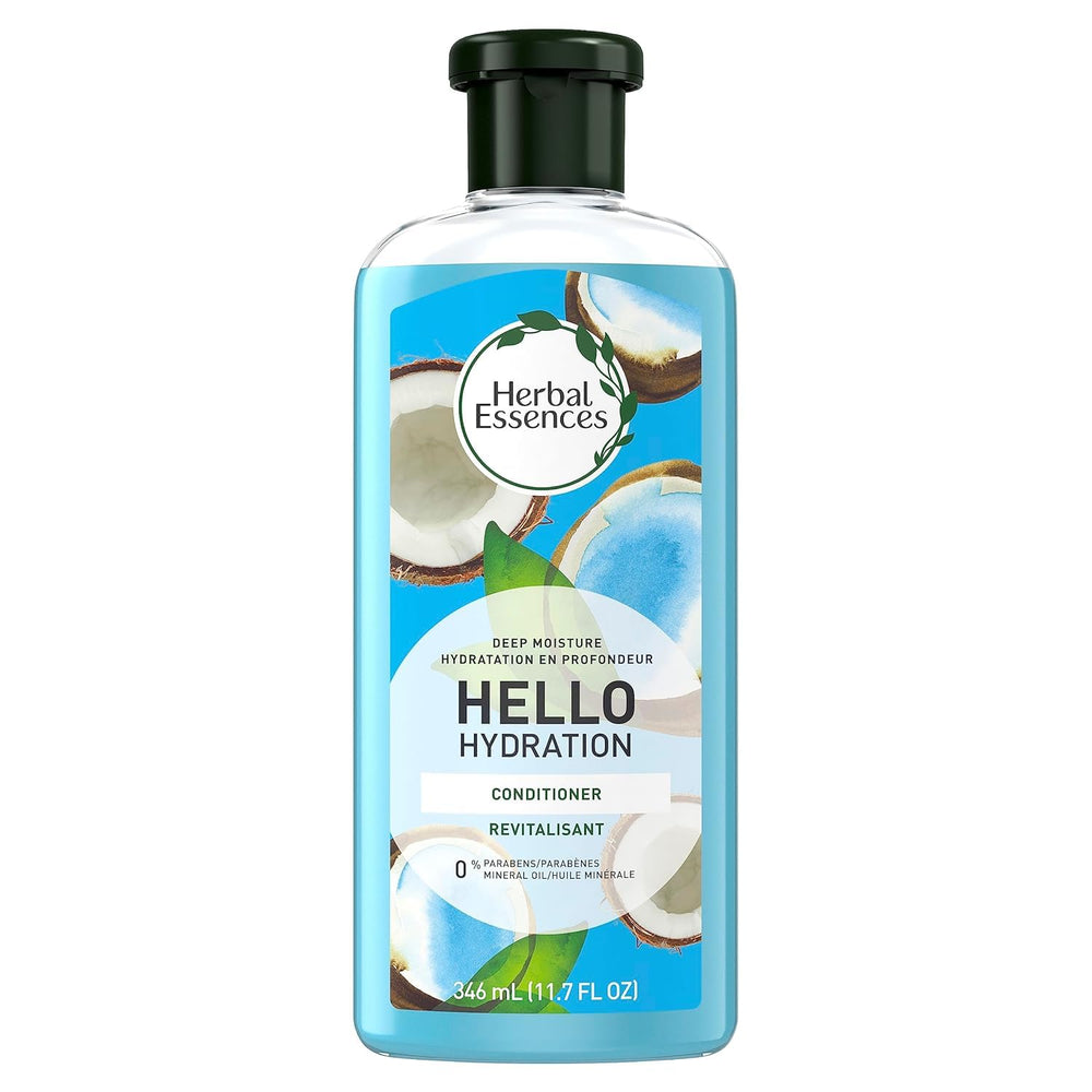 Herbal Essences Hello Hydration conditioner bottle showing deep moisture and tropical coconut scent.