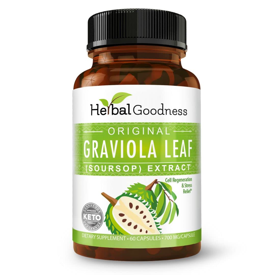 Front view of Herbal Goodness Graviola Soursop Capsules bottle