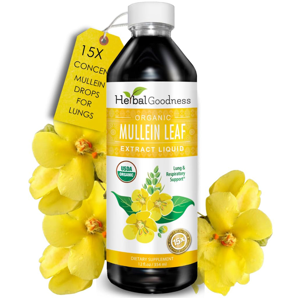 Herbal Goodness Mullein Drops bottle for lungs support and easy daily use