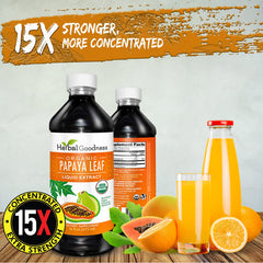 Herbal Goodness Papaya Leaf Extract bottle on desk display for lifestyle integration.