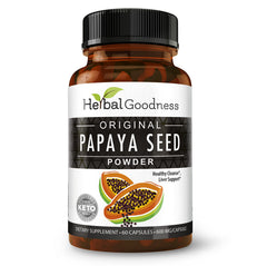 Front view of Herbal Goodness Papaya Seeds Capsules 60ct bottle