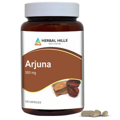 Bottle of HERBAL HILLS Arjuna Capsules with Terminalia arjuna bark extract