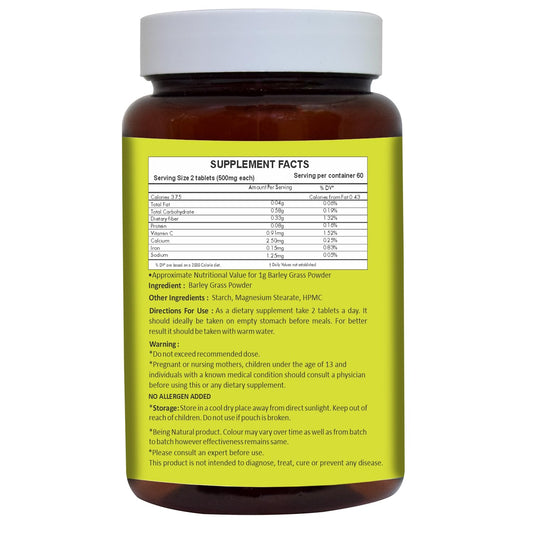 Herbal Hills Barley Grass Tablets 120 Count front label