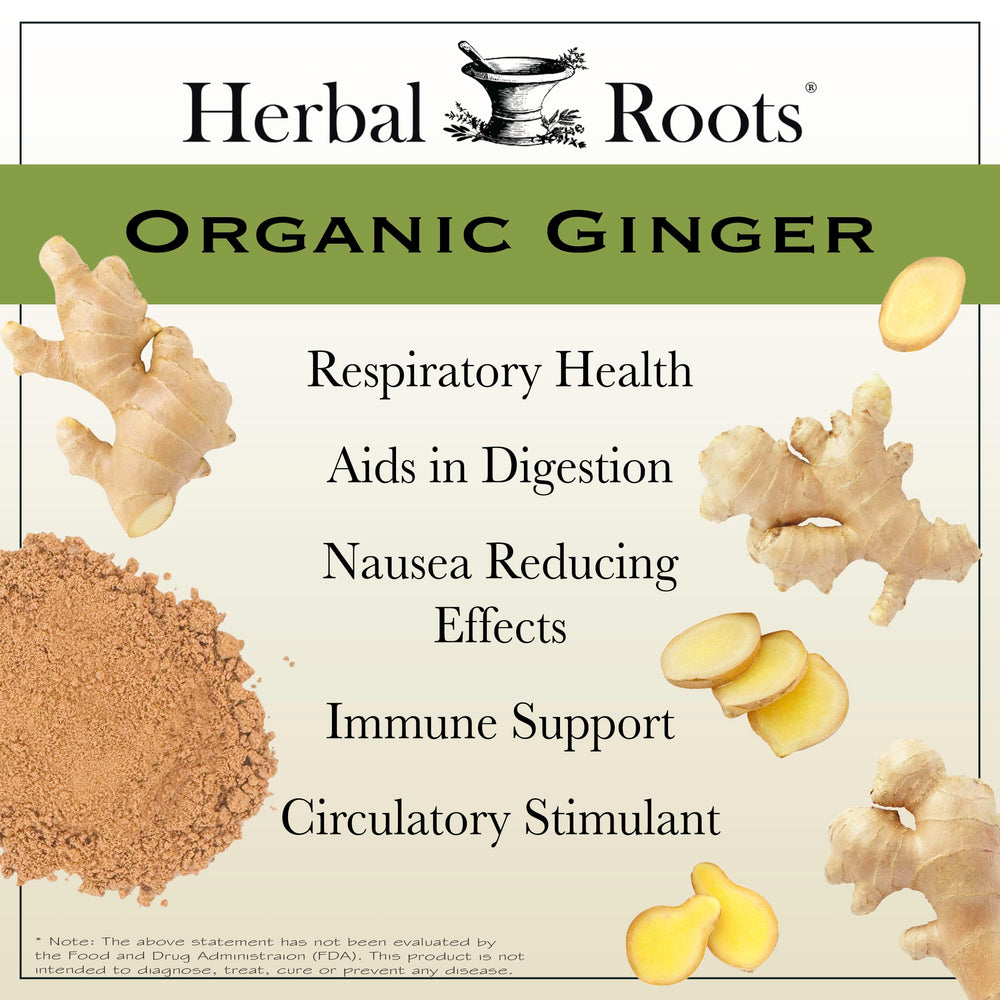 Herbal Roots Ginger Supplement packaging and bottle