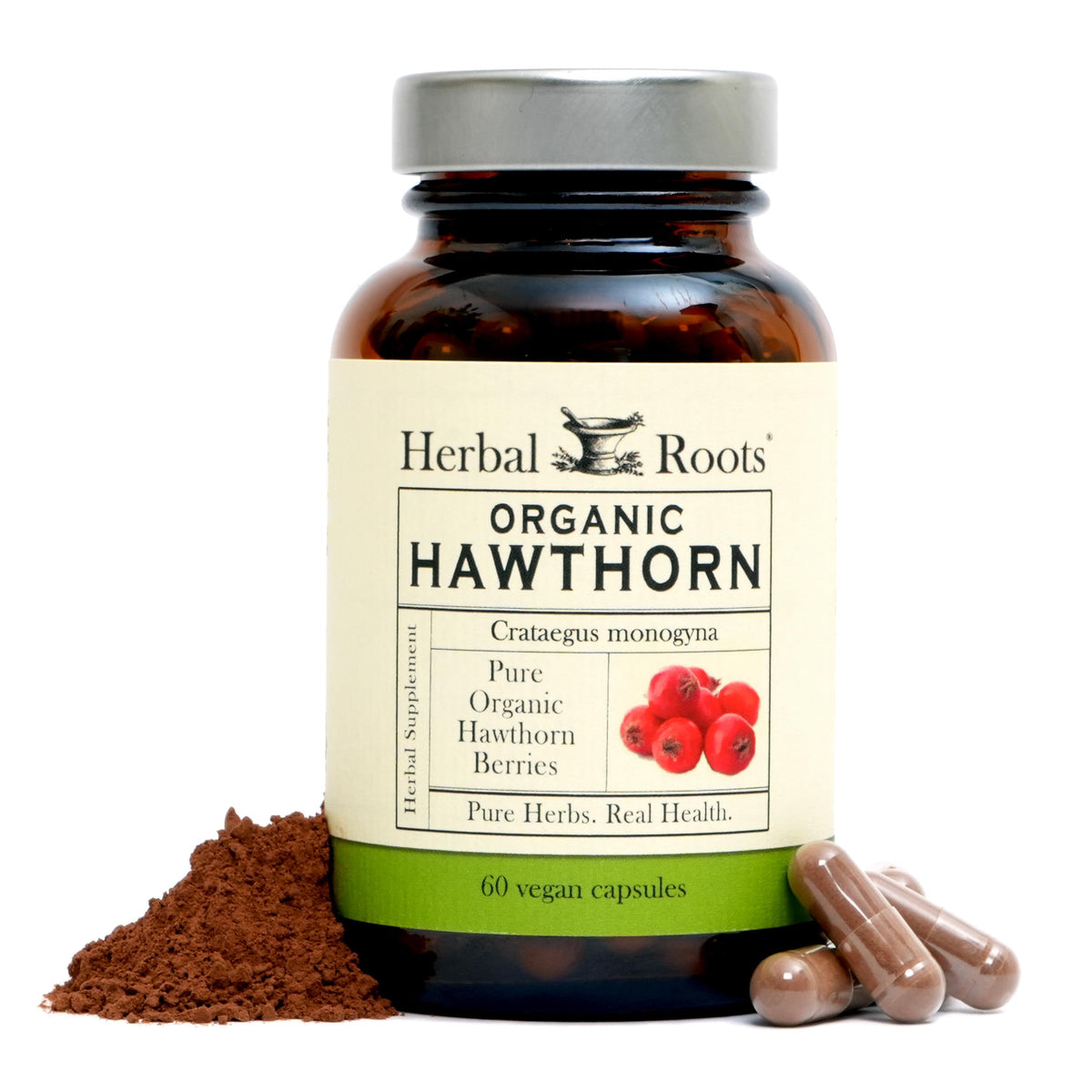 Herbal Roots Hawthorn Berry Capsules – 1200mg per serving, 60 vegan capsules