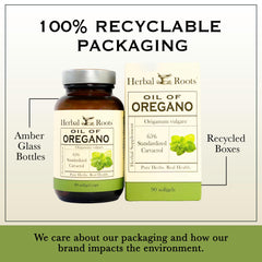 Herbal Roots logo on oregano oil bottle