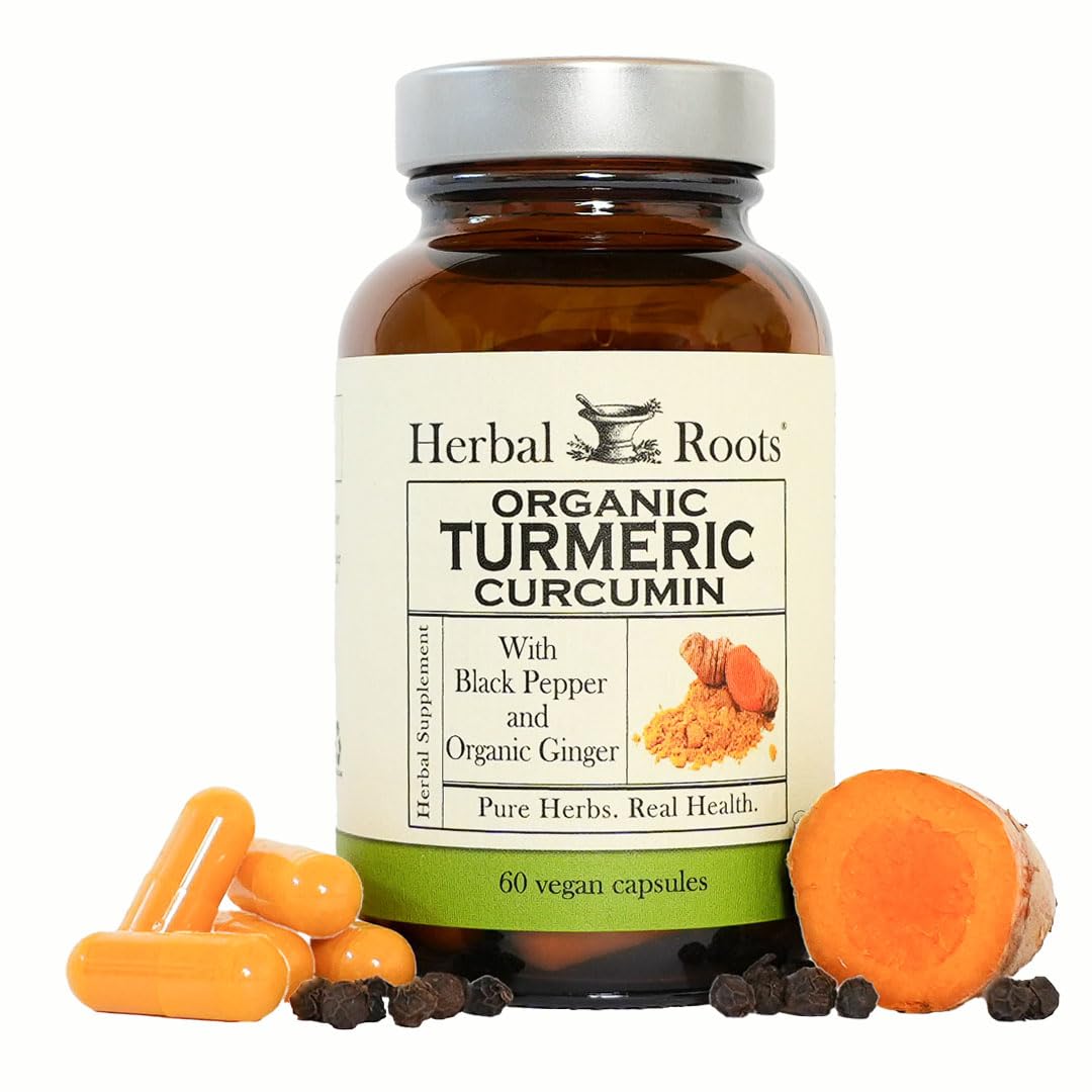 Front view of Herbal Roots Turmeric Capsules 1000mg