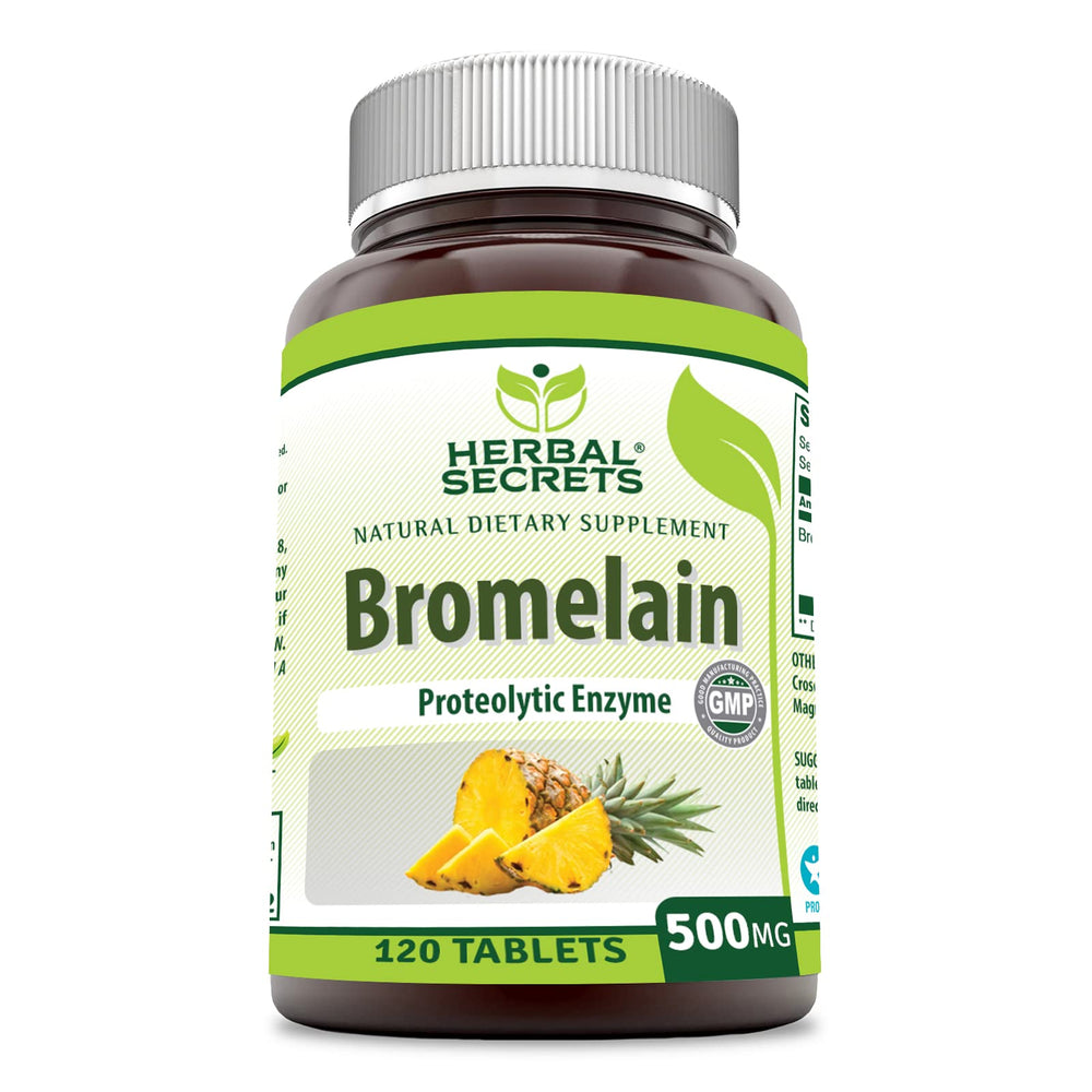 Bottle label for Herbal Secrets Bromelain 500 mg tablets