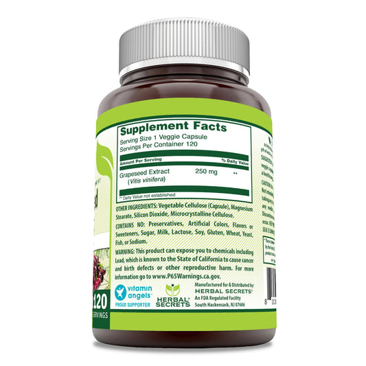Herbal Secrets Grapeseed Extract supplement bottle label with logo