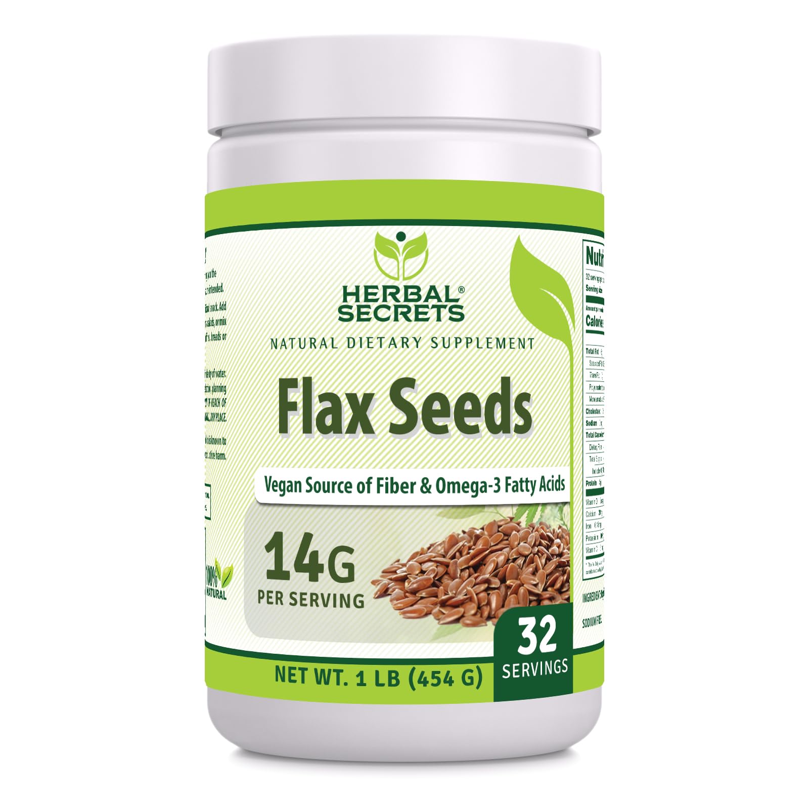 Front packaging of Herbal Secrets Organic Whole Flax Seeds 1 lb