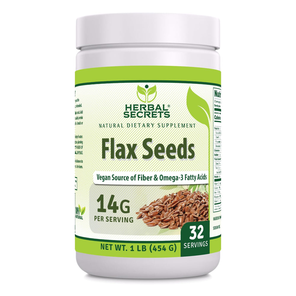 Front packaging of Herbal Secrets Organic Whole Flax Seeds 1 lb