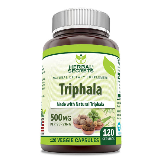 Herbal Secrets Triphala 500 mg bottle - front view