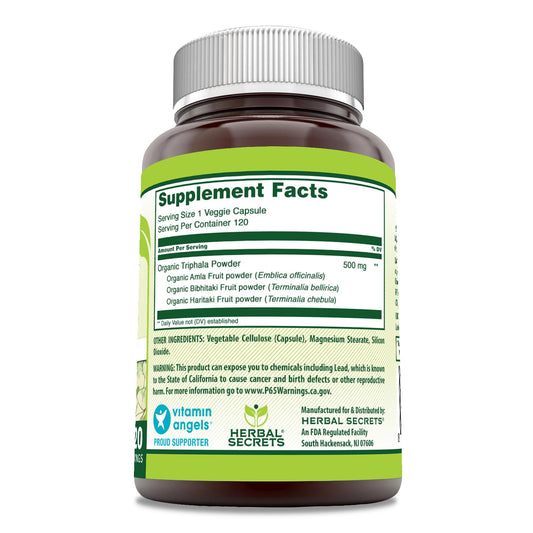 Triphala bottle label showing 500 mg per serving