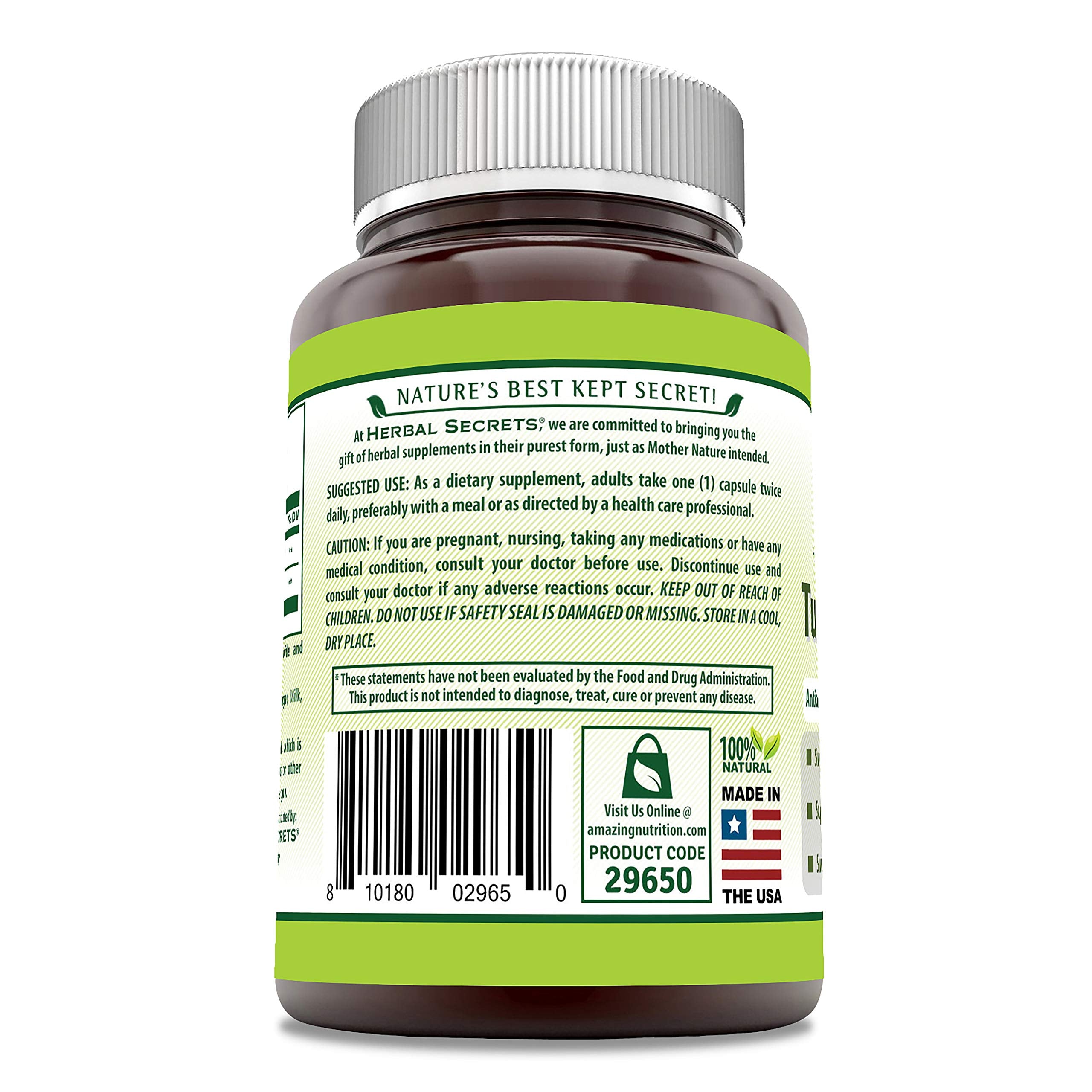 USA made Herbal Secrets turmeric & ginger non-GMO gluten-free packaging