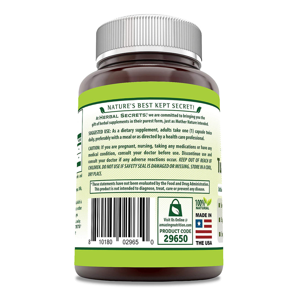 USA made Herbal Secrets turmeric & ginger non-GMO gluten-free packaging