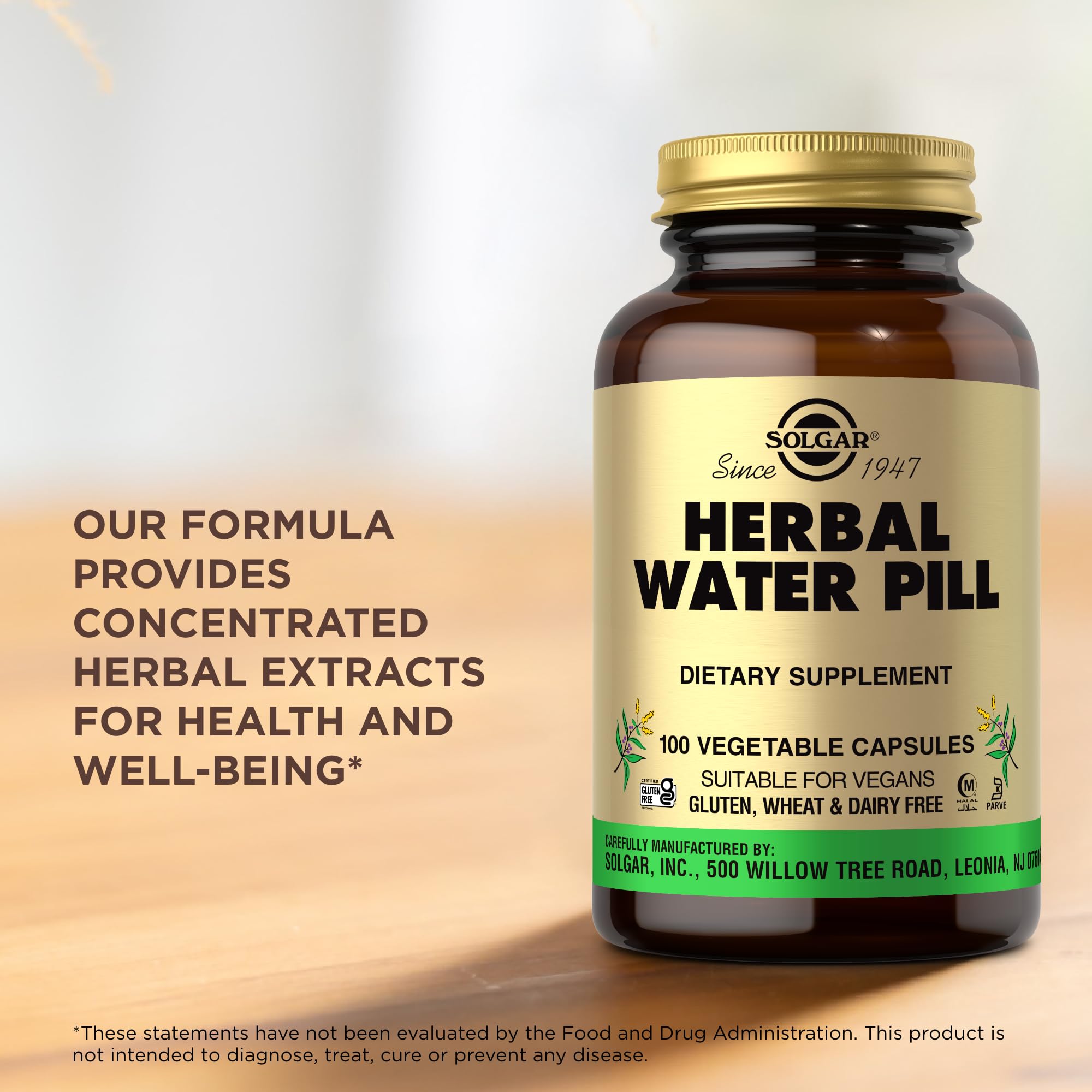 100 VCaps Solgar herbal water pill container