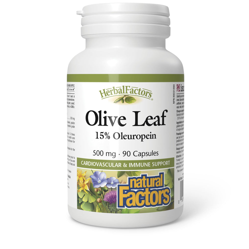 HerbalFactors Olive Leaf 500 mg bottle label close-up