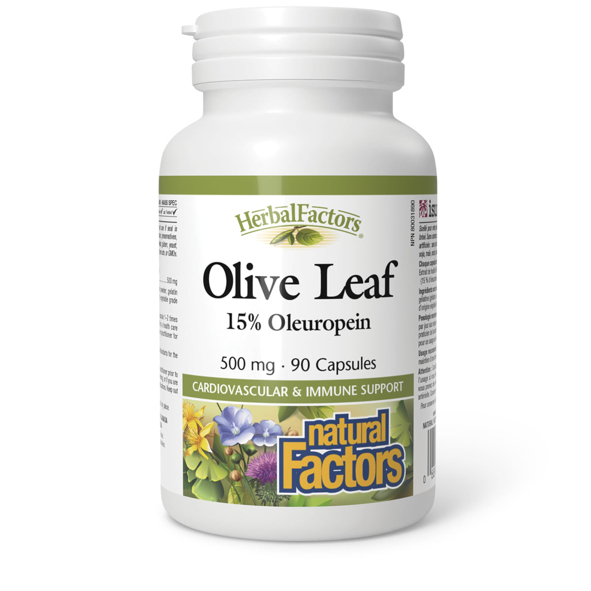 HerbalFactors Olive Leaf 500 mg bottle label close-up