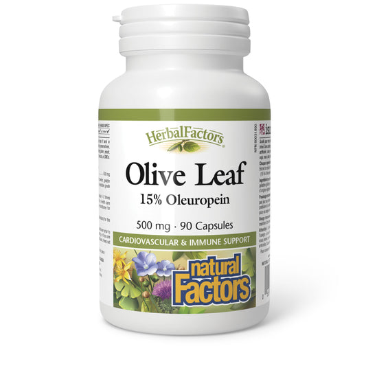 HerbalFactors Olive Leaf 500 mg bottle label close-up
