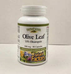 HerbalFactors olive leaf capsules arranged for display