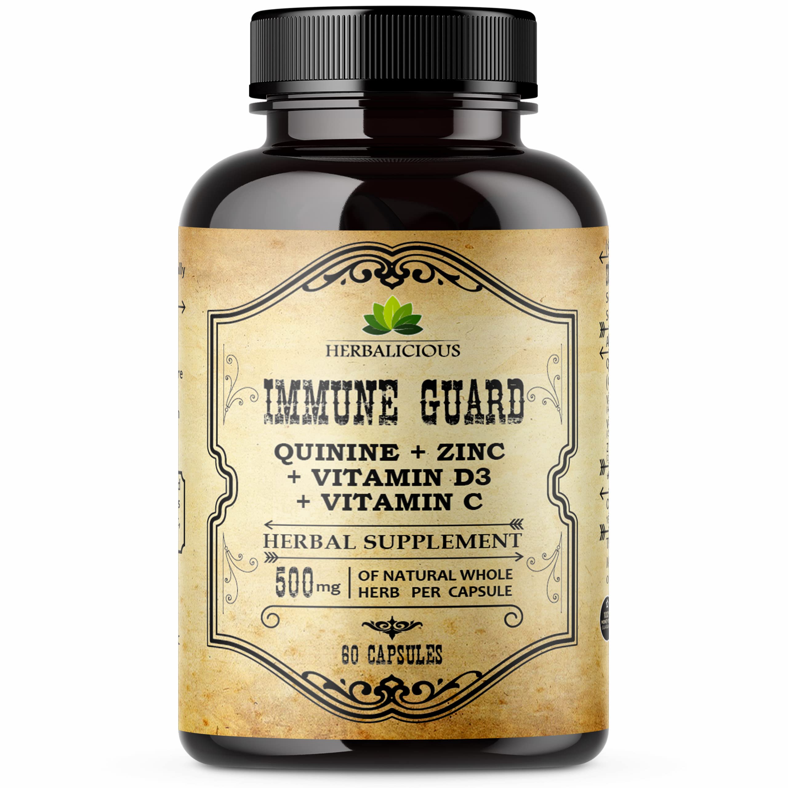 Herbalicious Quinine Immune Guard bottle with 60 capsules on white background