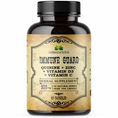 Herbalicious Quinine Immune Guard bottle with 60 capsules on white background