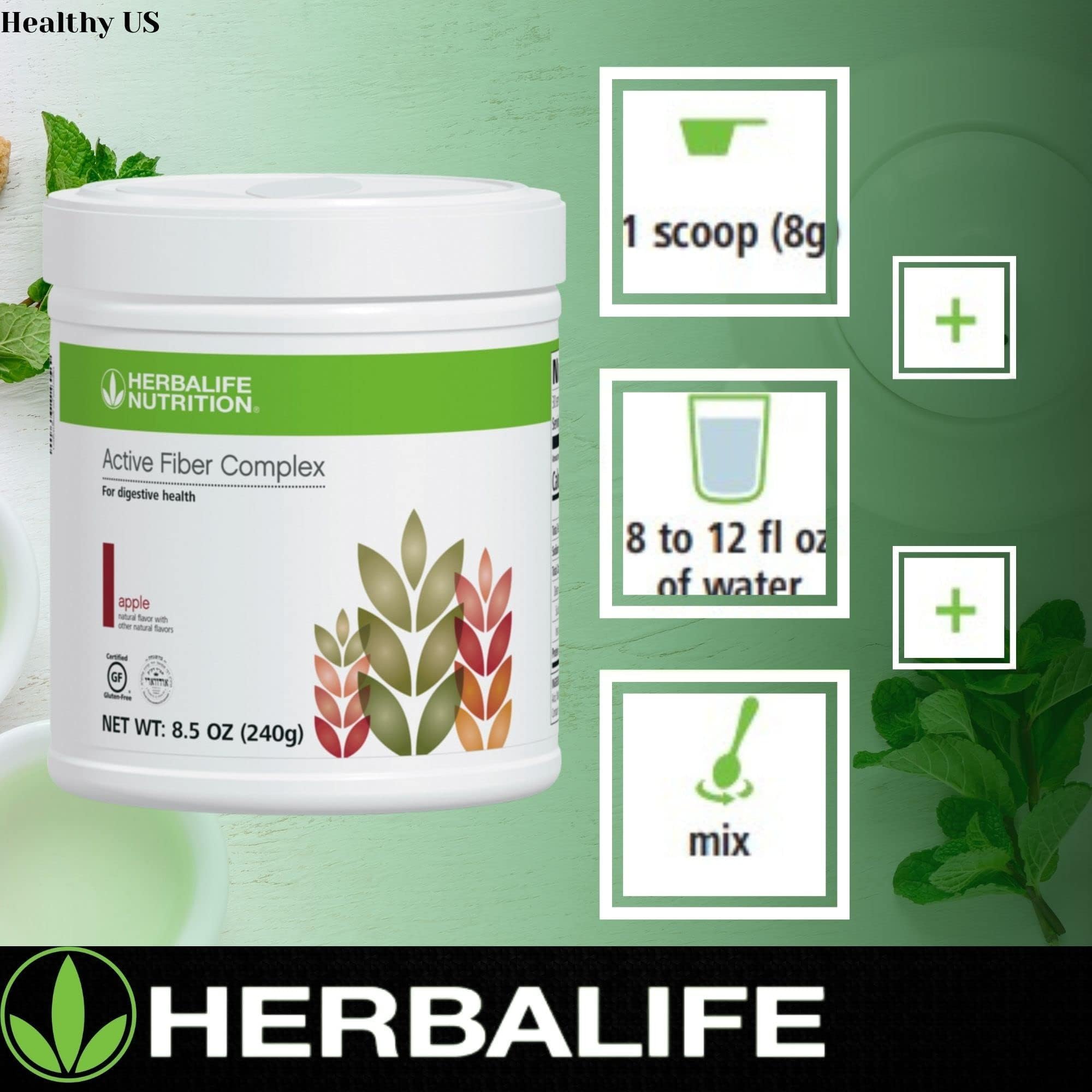 Herbalife Active Fiber Complex Manzana, polvo fino que se disuelve fácilmente en agua.