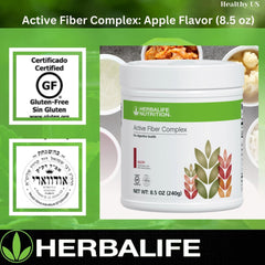 Herbalife Active Fiber Complex Manzana, en vaso, mezcla rápida para bebidas saludables.