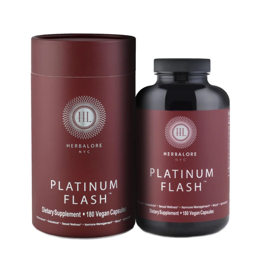 Herbalore Platinum Flash capsules with pine pollen and herbs imagery