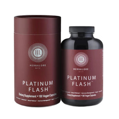 Herbalore Platinum Flash capsules with pine pollen and herbs imagery