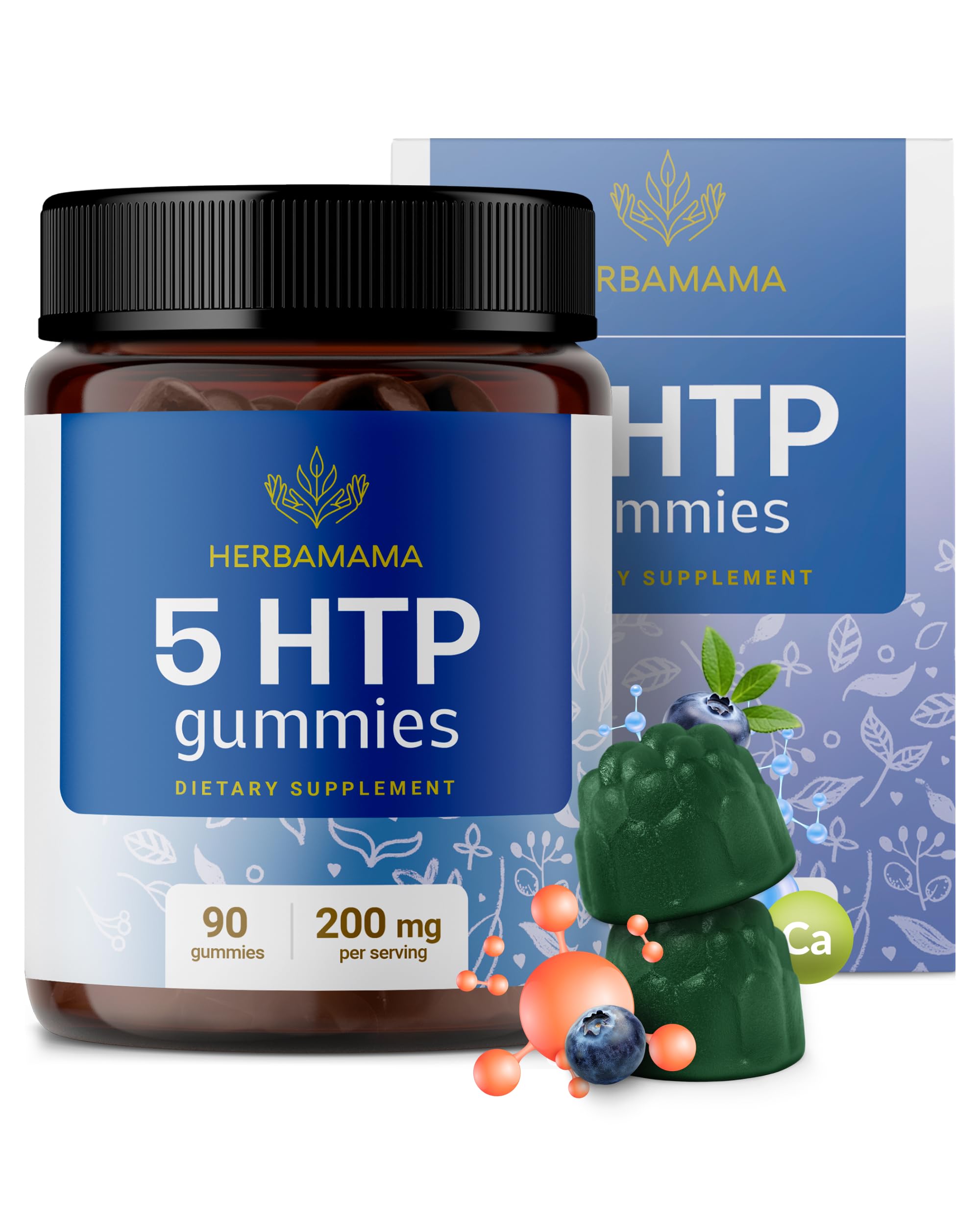 Front of Herbamama 5-HTP Gummies blueberry flavor bottle