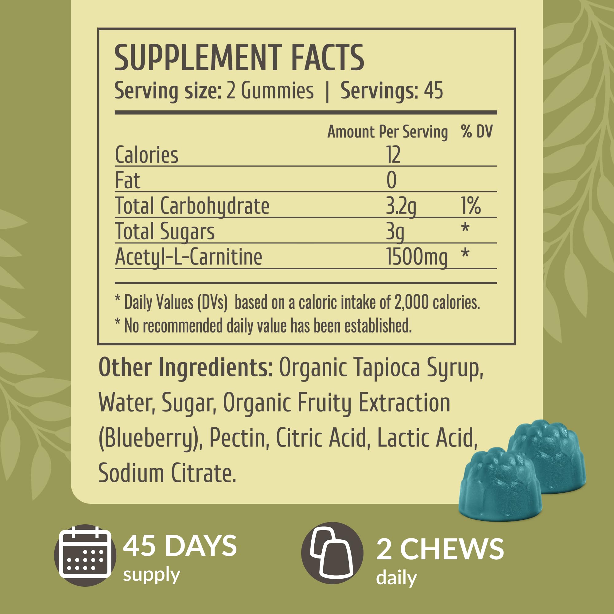 Vegan and Non-GMO icons for ALCAR gummies