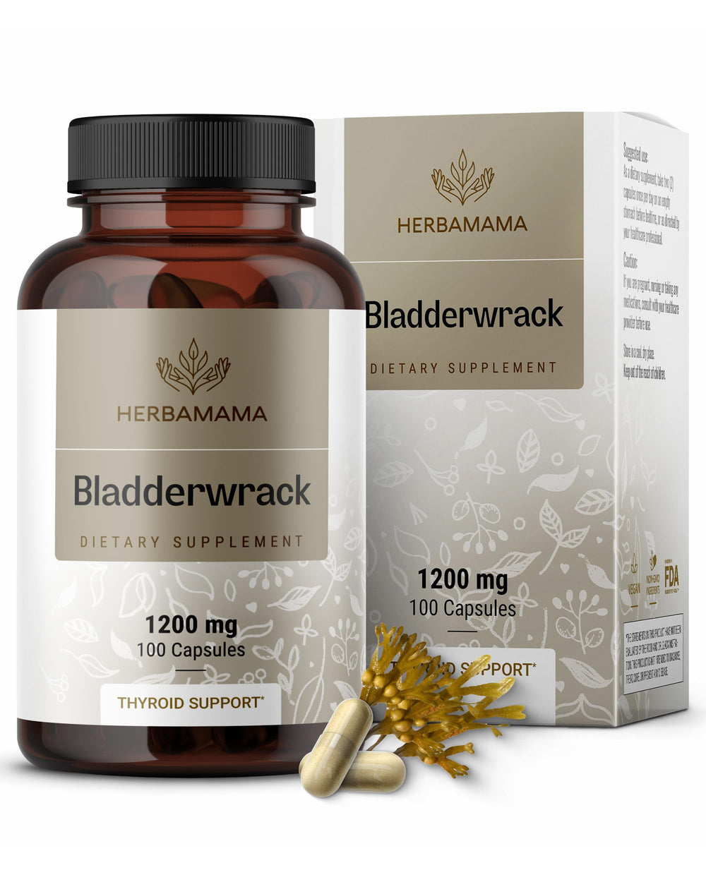 HERBAMAMA Bladderwrack Capsules bottle on white background