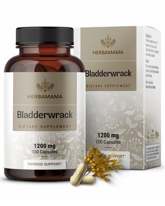 HERBAMAMA Bladderwrack Capsules bottle on white background