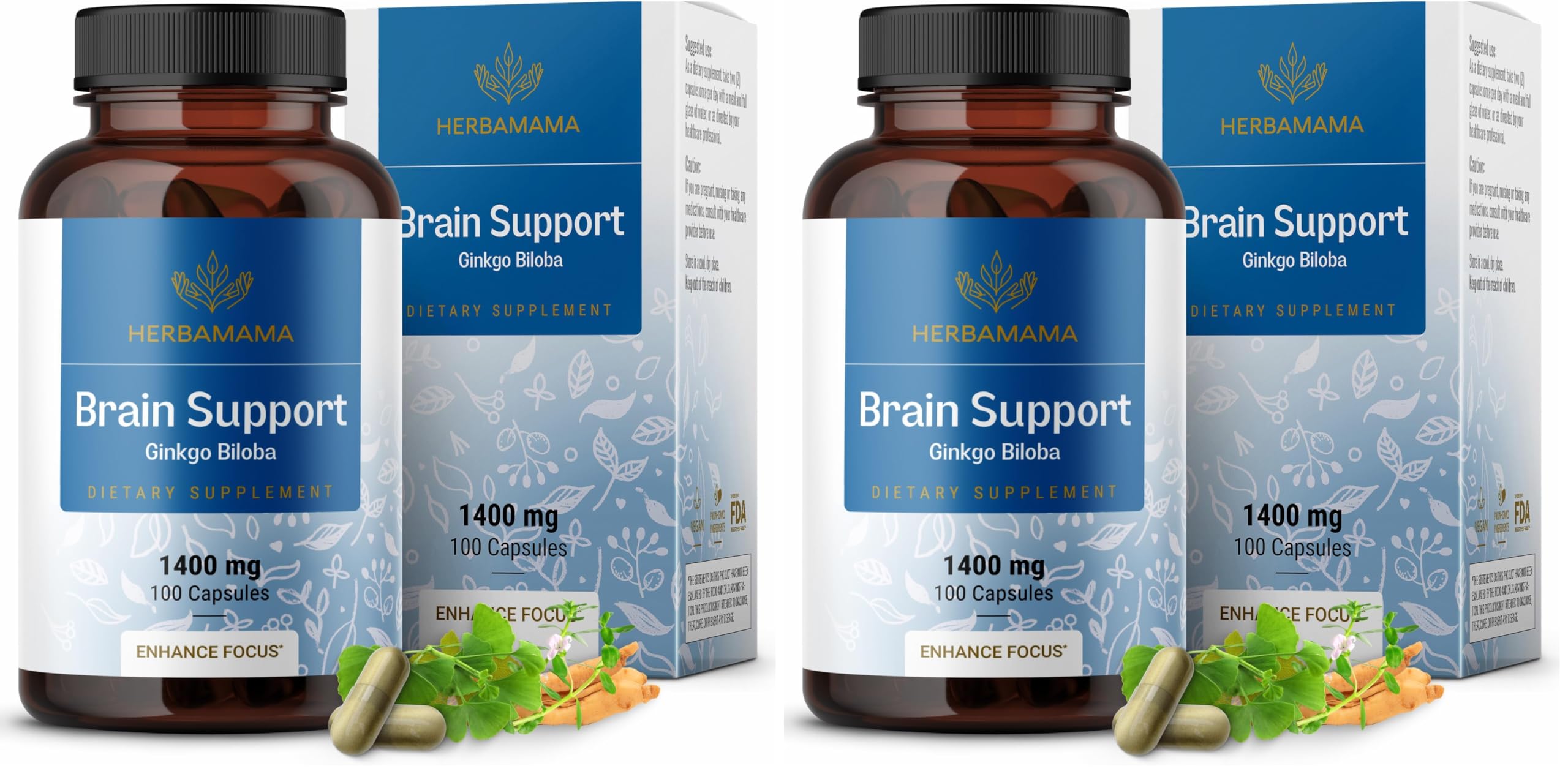 HERBAMAMA Brain Support Capsules bottle front view
