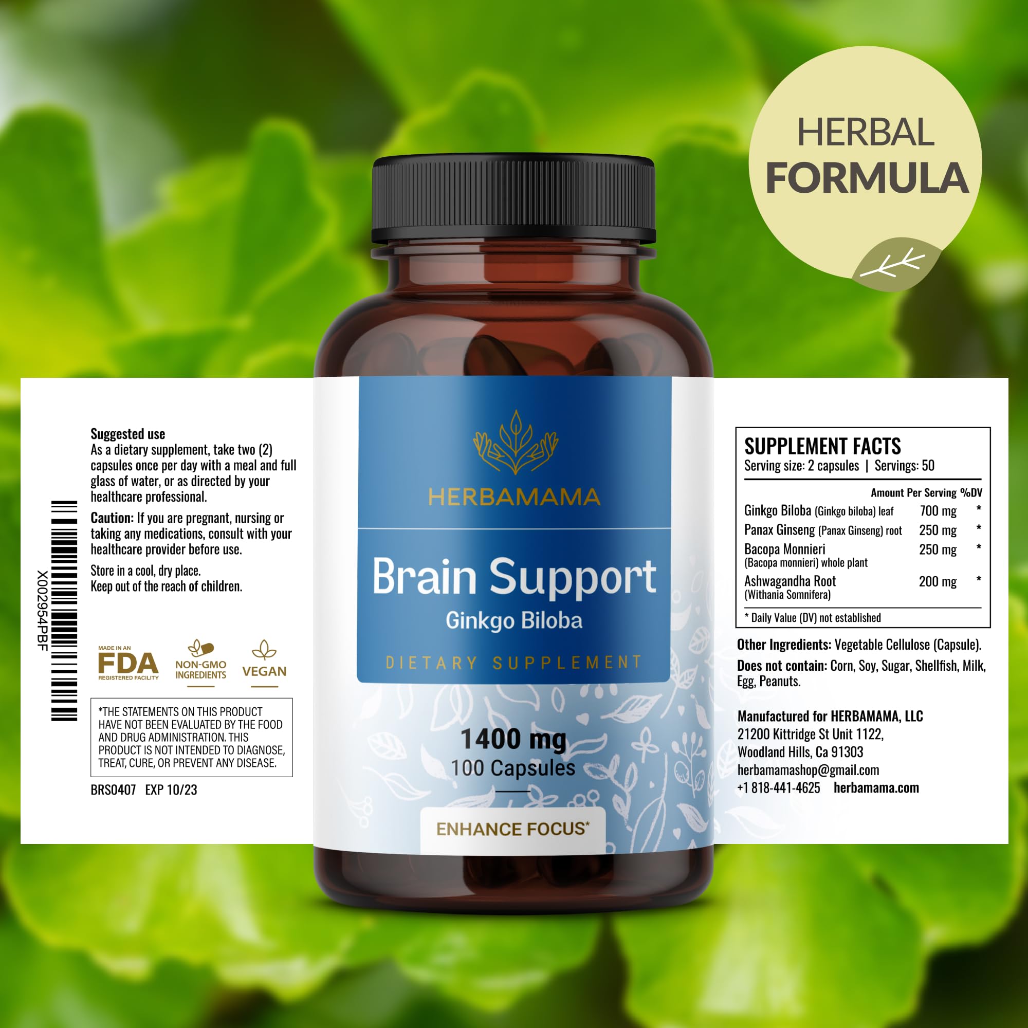 Desk shot featuring HERBAMAMA Brain Support Capsules