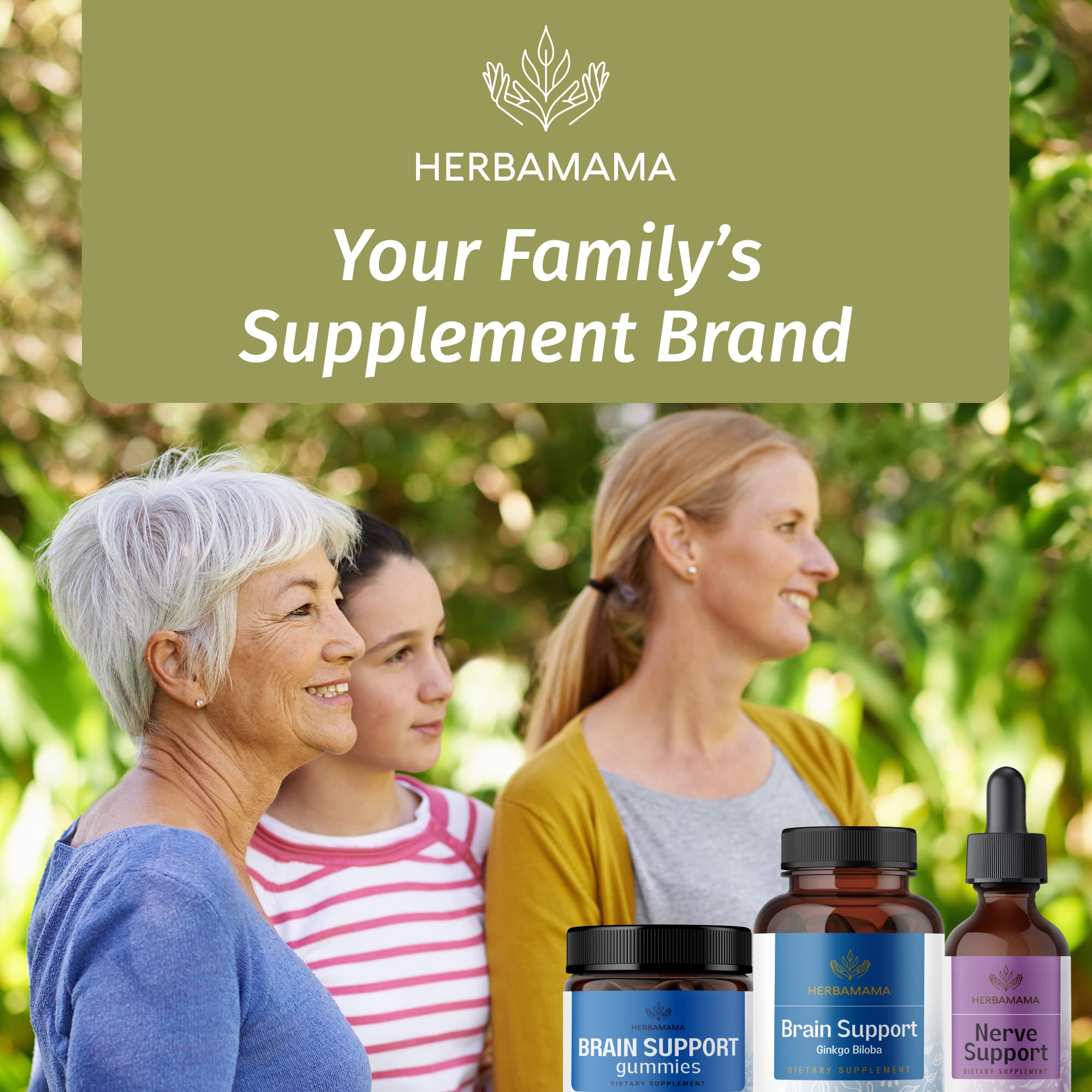 Eco-friendly packaging of HERBAMAMA Brain Support Capsules