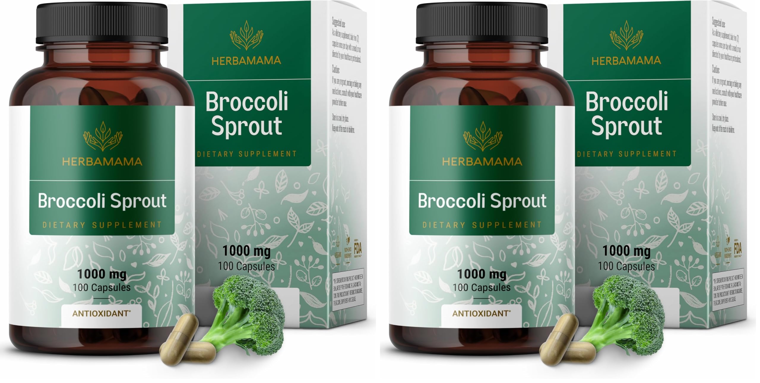 Front view of HERBAMAMA Broccoli Sprouts Capsules bottle