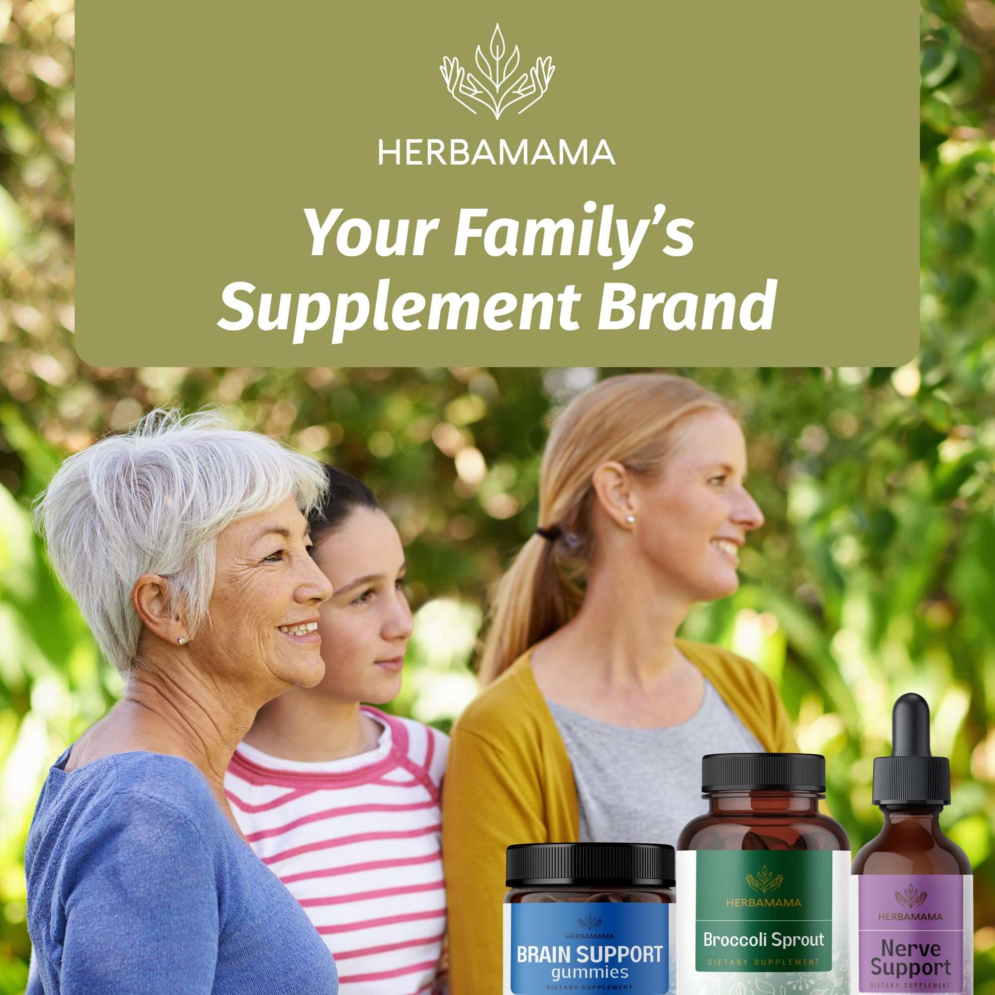 Back label with supplement facts on the HERBAMAMA bottle