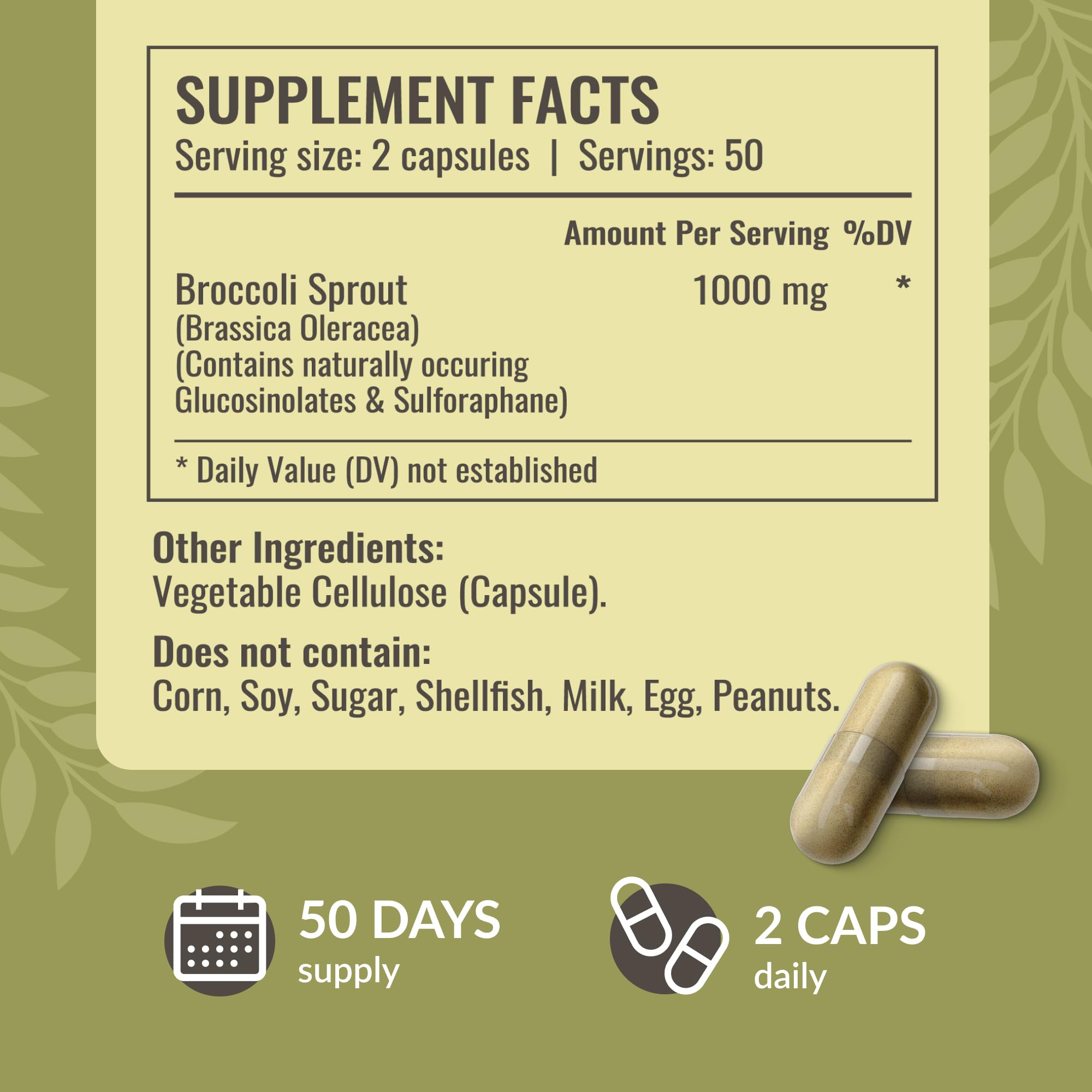 Ingredient panel featuring broccoli sprouts extract