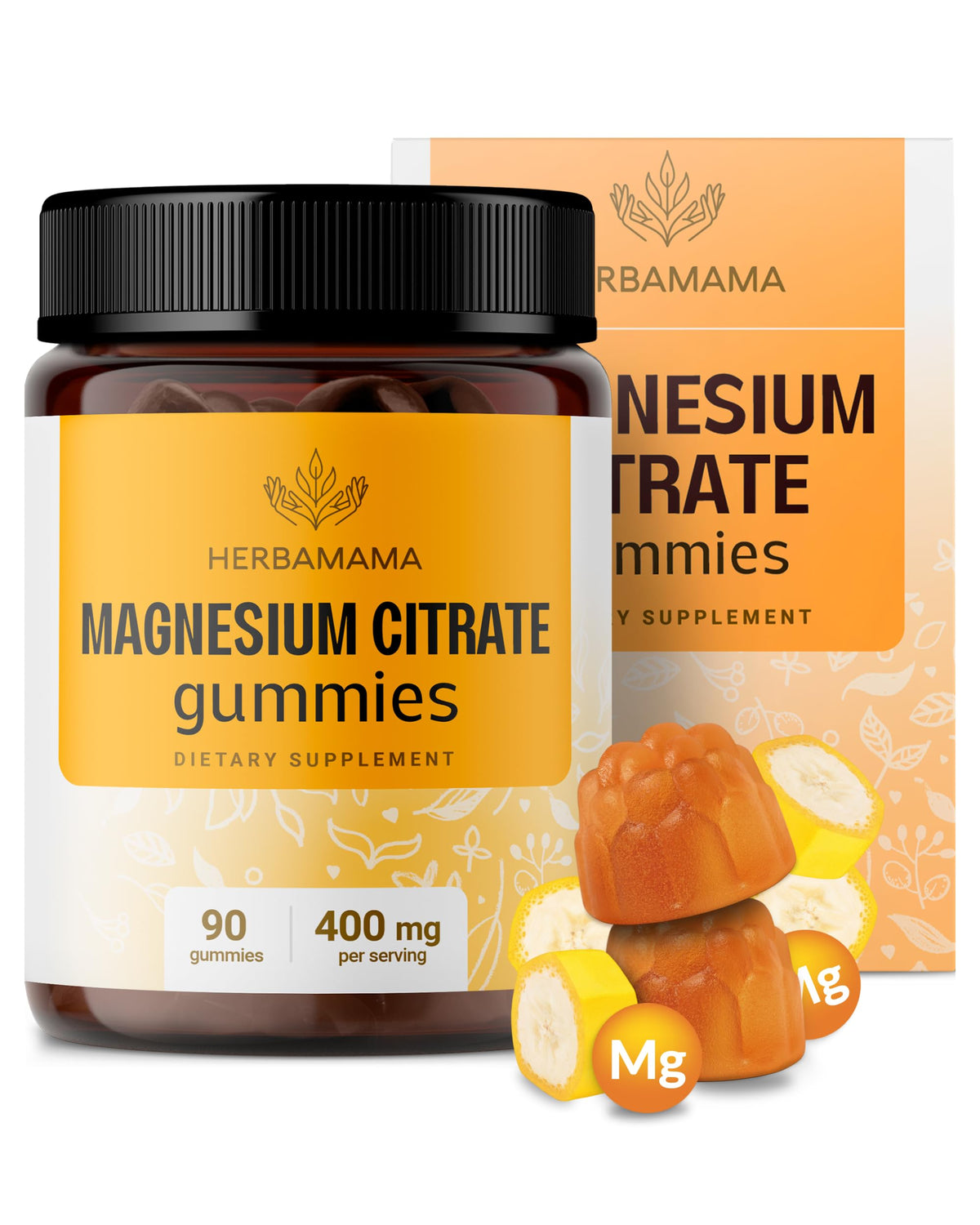 Herbamama Calm Magnesium Gummies bottle with Banana flavor label