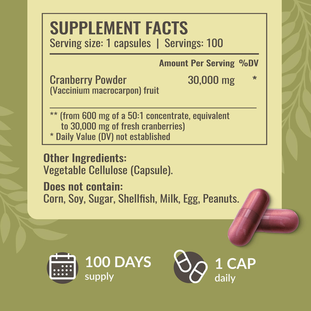 Back view showing supplement facts on Herbamama Cranberry Extract Capsules Pack 2