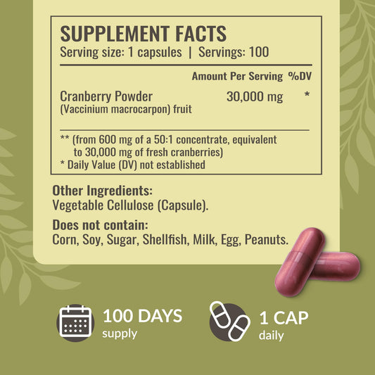 Back view showing supplement facts on Herbamama Cranberry Extract Capsules Pack 2