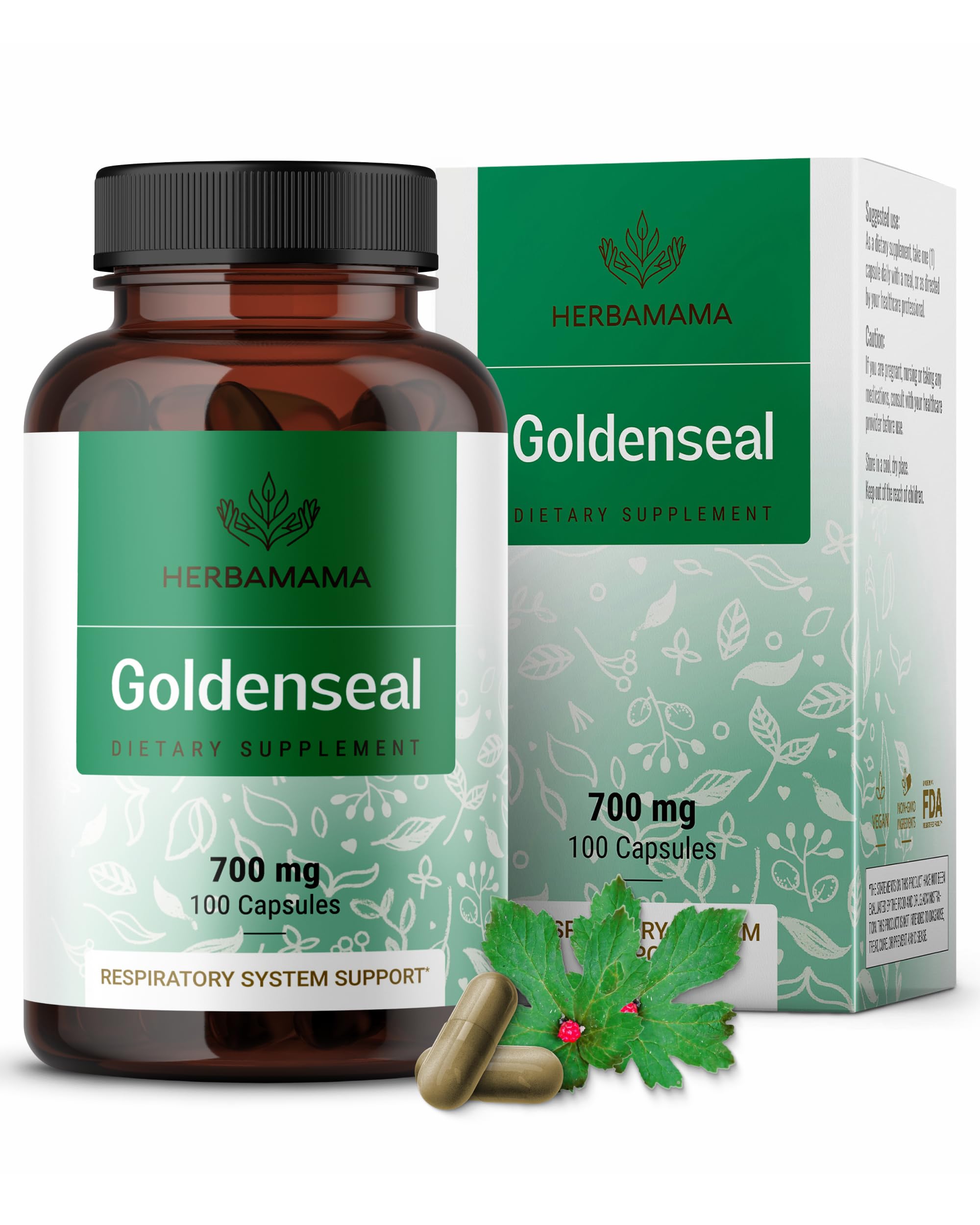 Herbamama Goldenseal 700mg capsules bottle - front view