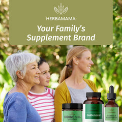 Bottle with label showing Herbamama Goldenseal Root Capsules 700mg