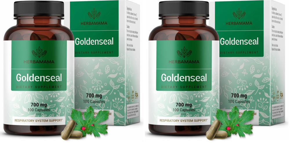 Front view of Herbamama Goldenseal Root Capsules 700mg pack of 2