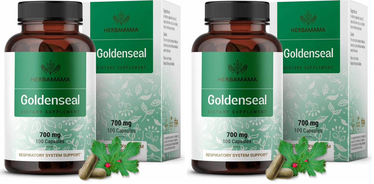 Front view of Herbamama Goldenseal Root Capsules 700mg pack of 2