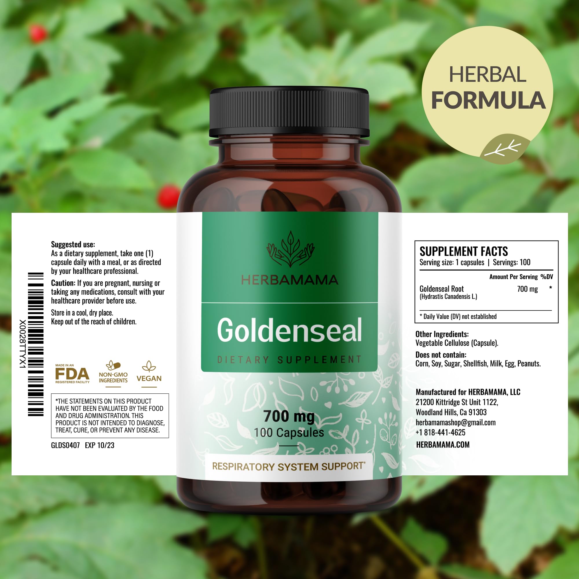 Package and label of Herbamama Goldenseal Root Capsules