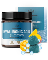 Bottle of HERBAMAMA Hyaluronic Acid Gummies Mango flavor, 60 count