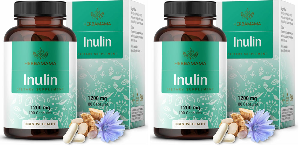 Front view of HERBAMAMA Inulin Powder Capsules 1200mg pack of 2